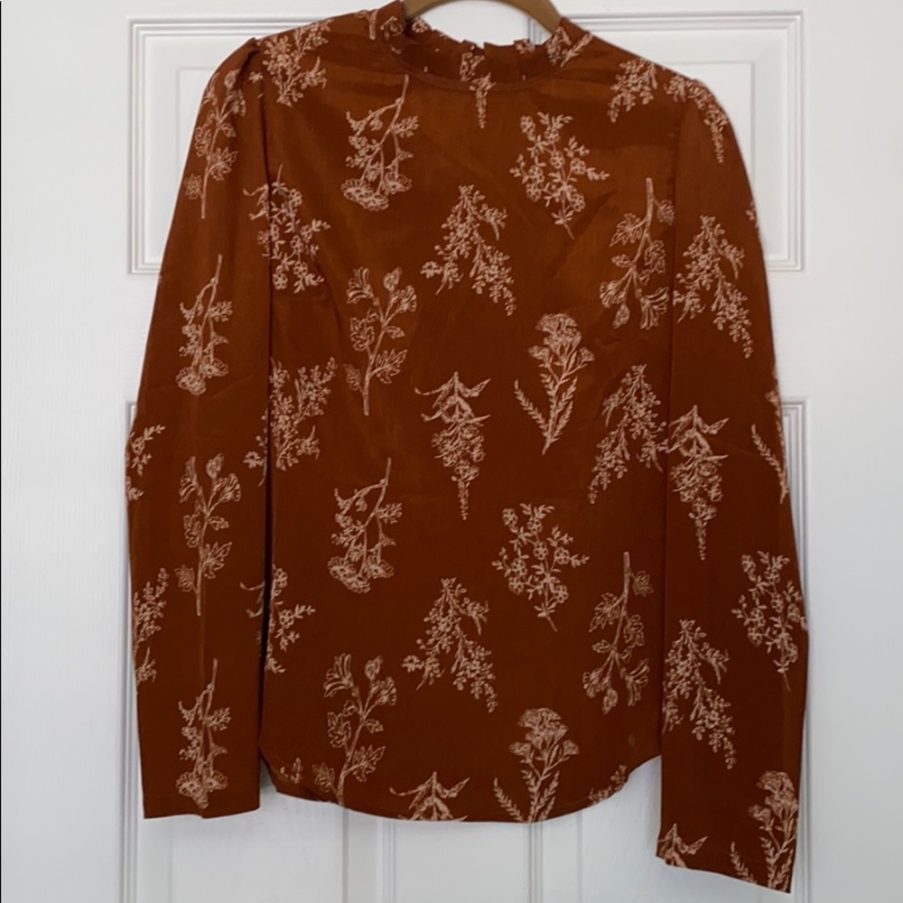 Floerns High Neck Puff Long Sleeve Chiffon Blouse